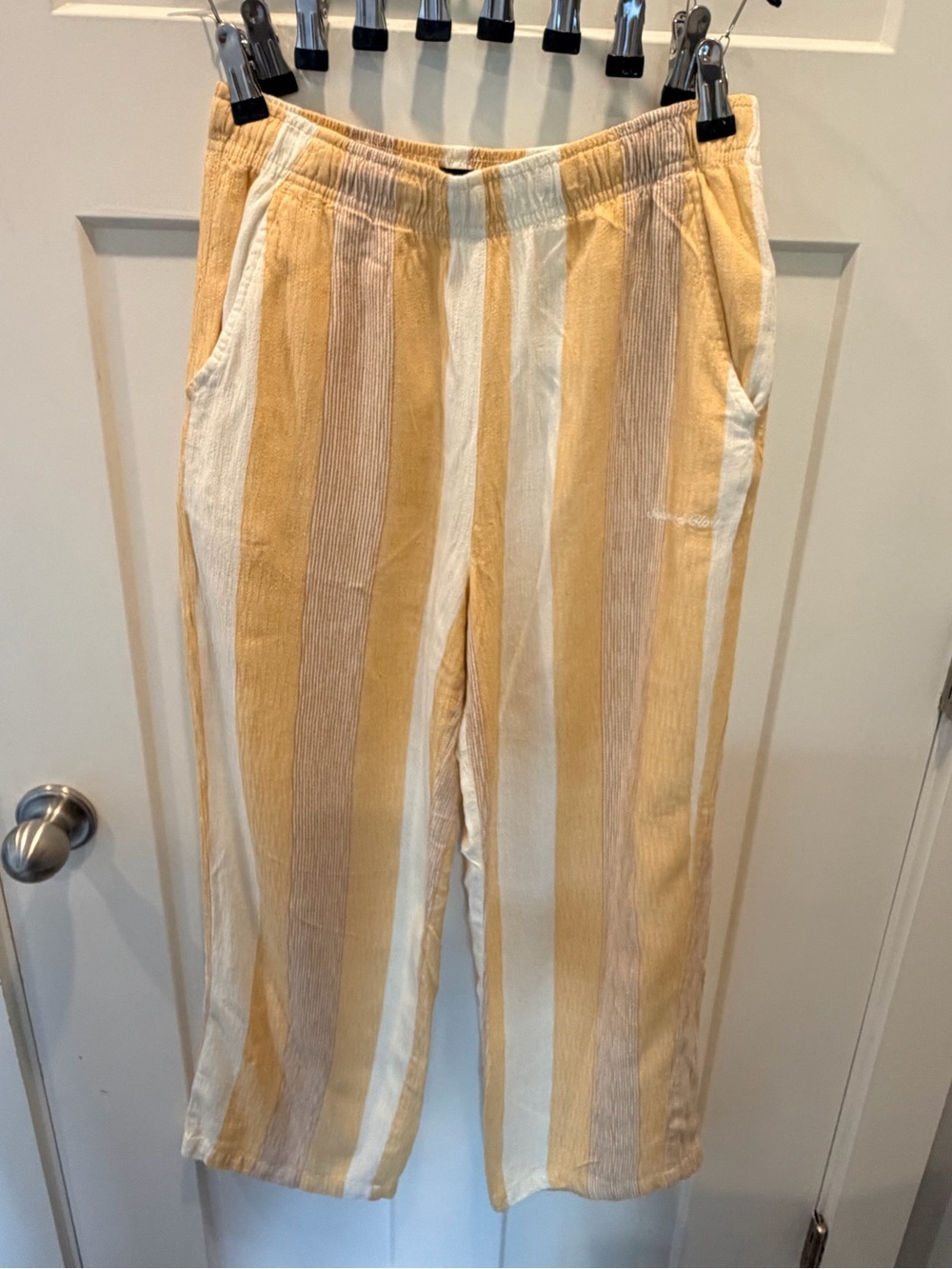 Striped Elastic-Waist Wide-Leg Pants - Yellow & Cream